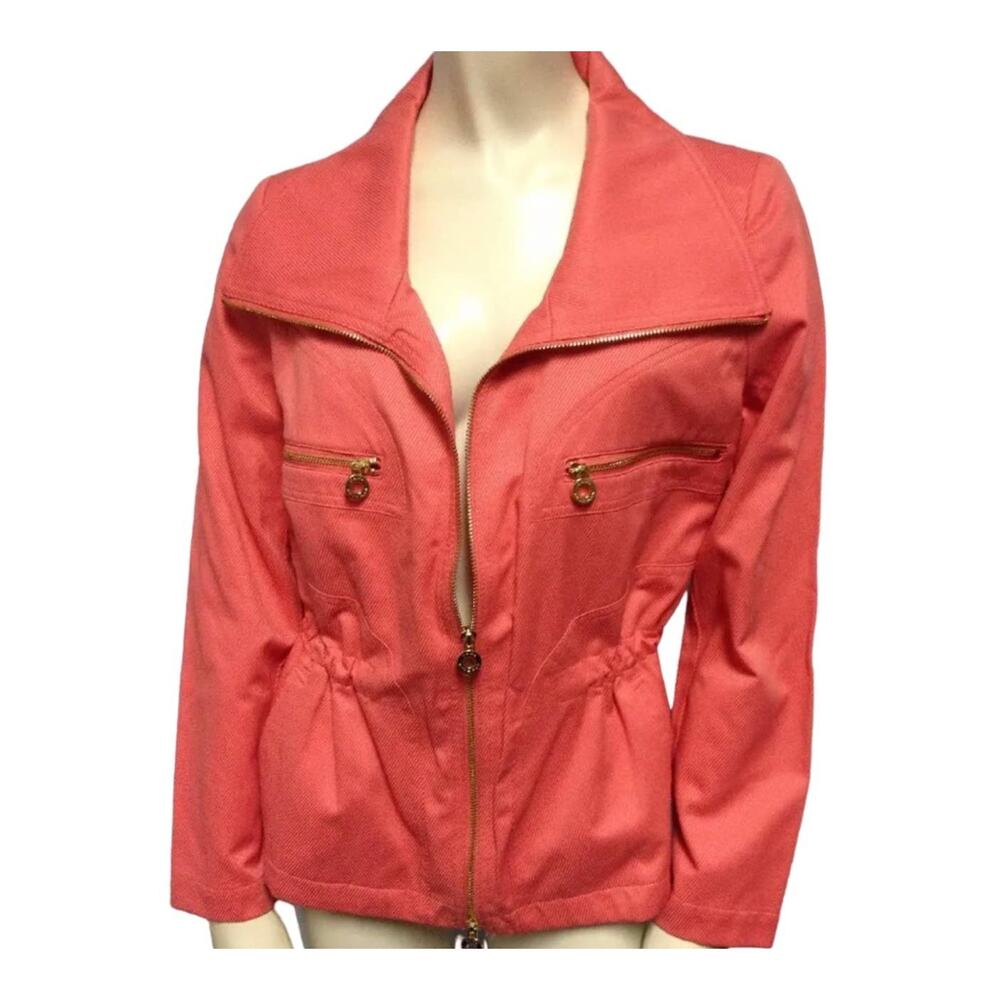 Dana Buchman SIZE M Peach Cotton Blend Summer Jacket With Gold Full Zipper